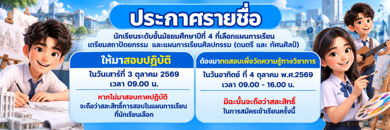 รายชื่อนักเรียน ม.4 ที่ต้องสอบภาคปฏิบัติ